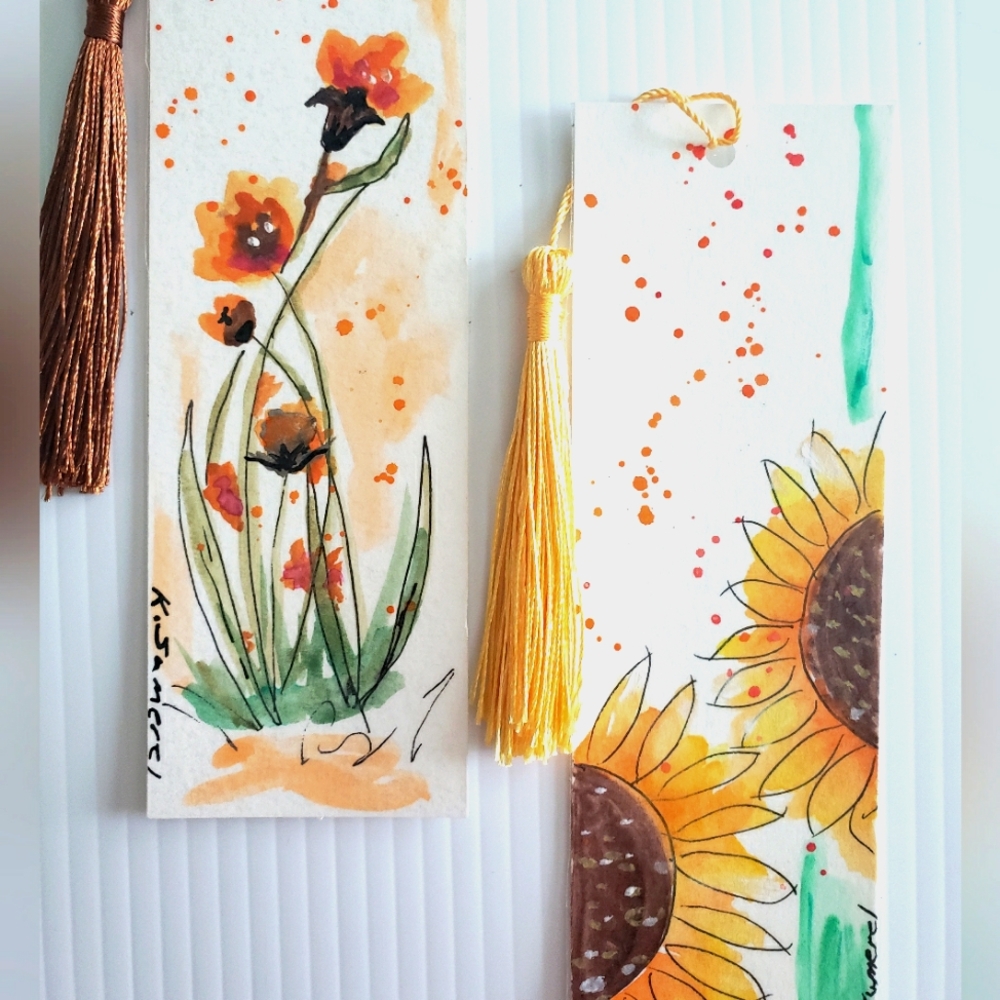 Hand Painted Watercolor Bookmarks with Tassels
